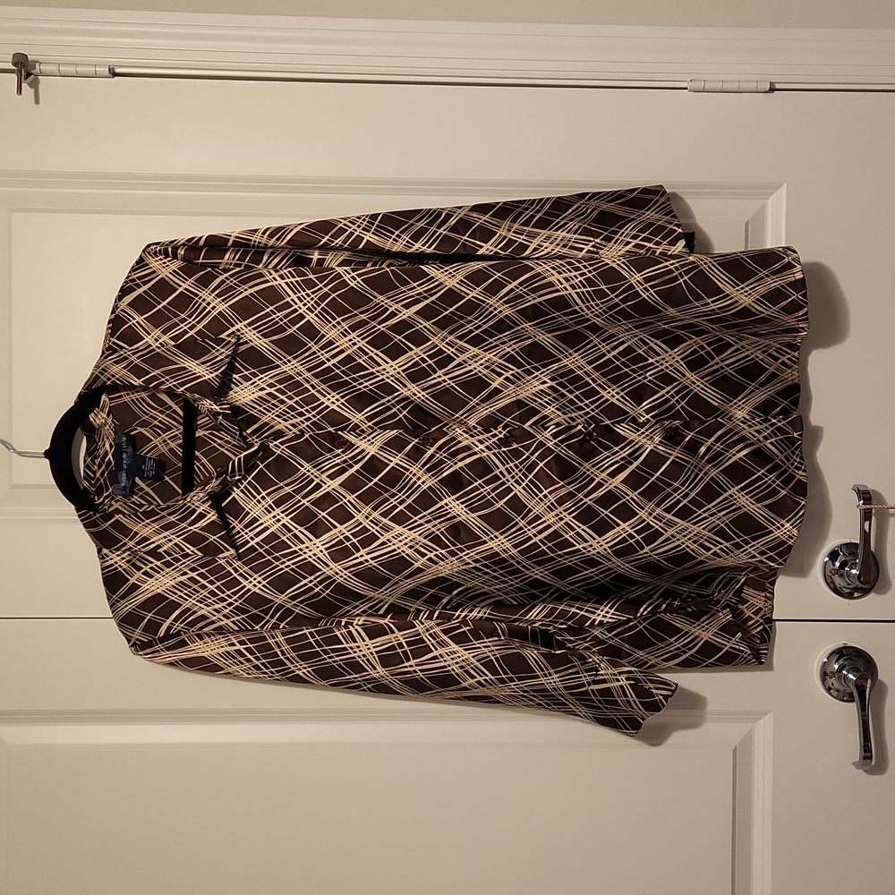 Susan Graver Silky Brown & Tan XL Blouse